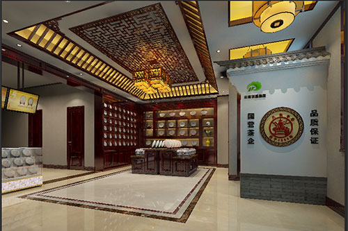 大连古朴典雅的中式茶叶店大堂设计效果图